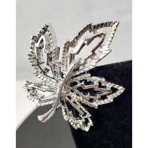 Signed Gerry's Maple Leaf Brooch Silver Tone Textured and Shiny Vintage